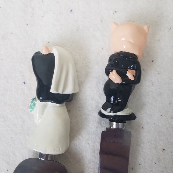 Cake Server Knife Set VTG Looney Tunes Porky/ Petunia Pig Wedded Bliss Wedding - Picture 8 of 9